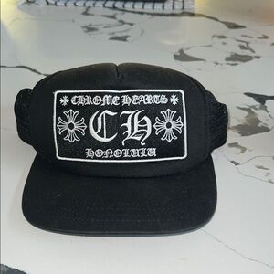 Chrome Hearts Black and White Trucker Cap